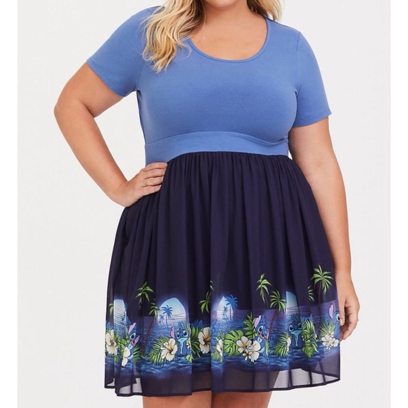 Torrid x Disney Lilo & Stitch Blue Fit & Flare Babydoll Skater Dress 2X 18 20 - Picture 11 of 16